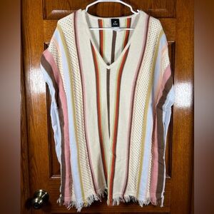 Echo One Size Fits Most Striped Pullover V Neck Sweater Vest Fringe Hem